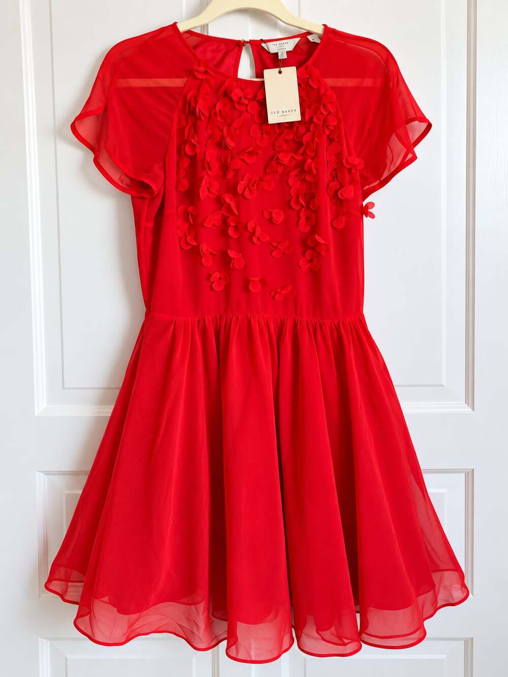 Ted Baker Penny Floral Embellished Red Chiffon Mini Dress